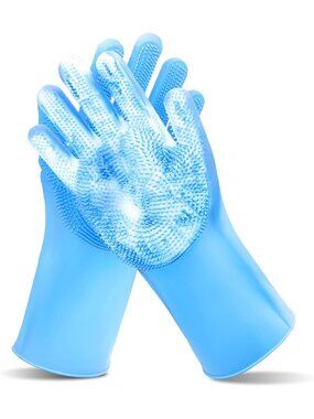 New Blue Silicone Pet Grooming Gloves Dog Cat Bath Scrubber Massage Brush Tool
